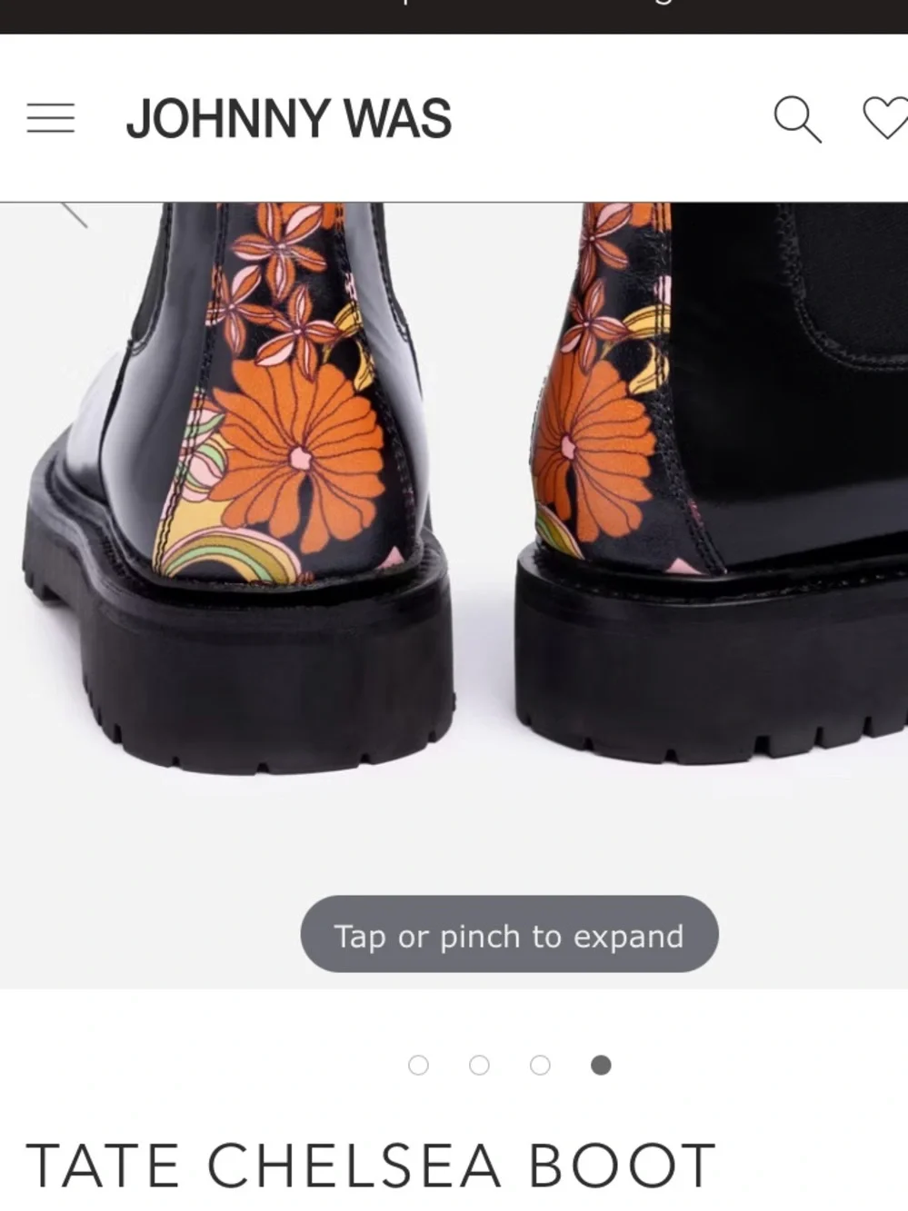Johnny Was Black Patent Tate Chelsea Boot with Floral Heel Accent NEW!